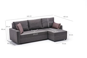Bäddsoffa m. Divan Windwhistle 4-sits 200x150 - Brun - Möbler - Soffa - Bäddsoffa - Bäddsoffa divan