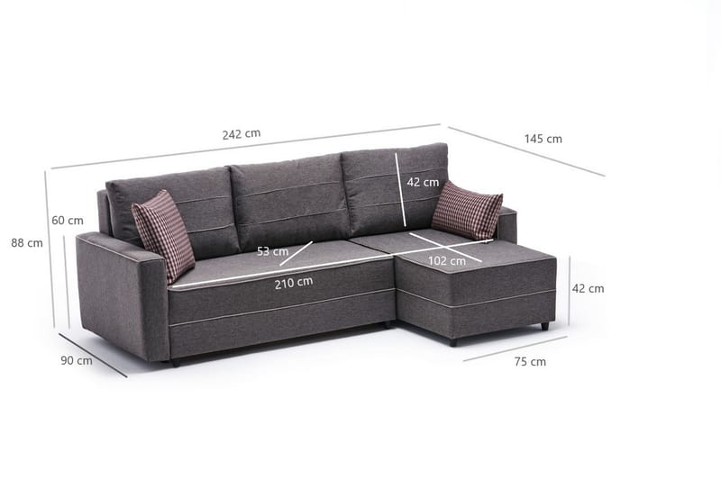 Bäddsoffa m. Divan Windwhistle 4-sits 200x150 - Brun - Bäddsoffa divan