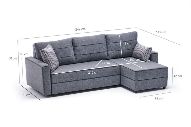Bäddsoffa m. Divan Windwhistle 4-sits 200x150 - Grå - Möbler - Soffa - Bäddsoffa - Bäddsoffa divan