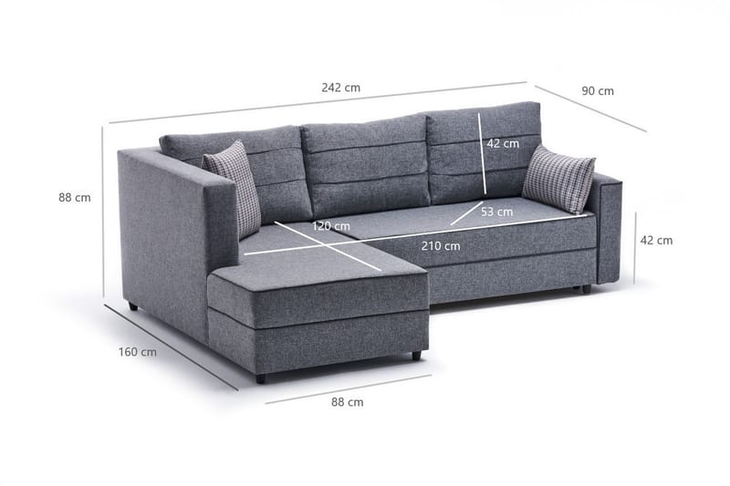 Bäddsoffa m. Divan Windwhistle 4-sits 200x150 - Grå - Möbler - Soffa - Bäddsoffa - Bäddsoffa divan