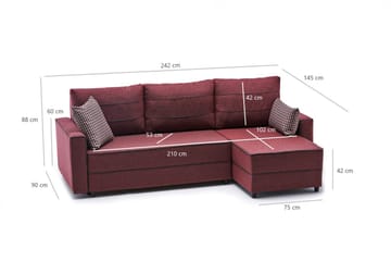 Bäddsoffa m. Divan Windwhistle 4-sits 200x150 - Röd - Möbler - Soffa - Bäddsoffa - Bäddsoffa divan