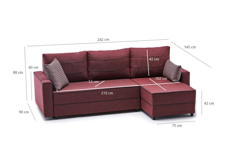 Bäddsoffa m. Divan Windwhistle 4-sits 200x150 - Röd - Möbler - Soffa - Bäddsoffa - Bäddsoffa divan