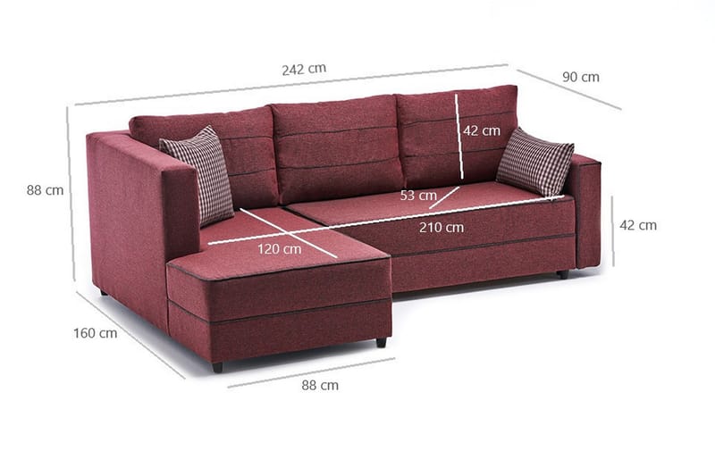 Bäddsoffa m. Divan Windwhistle 4-sits 200x150 - Röd - Möbler - Soffa - Bäddsoffa - Bäddsoffa divan