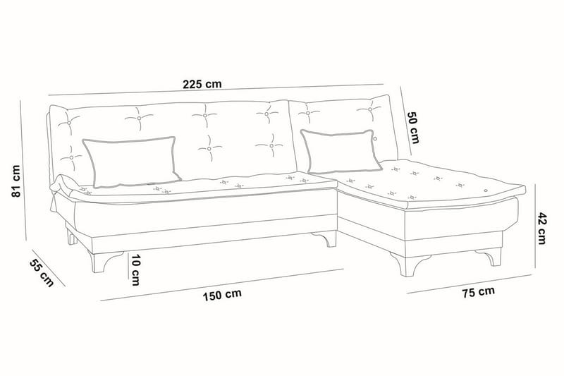 Bäddsoffa Mcmurdo med Divan Höger - Brun - Bäddsoffa divan