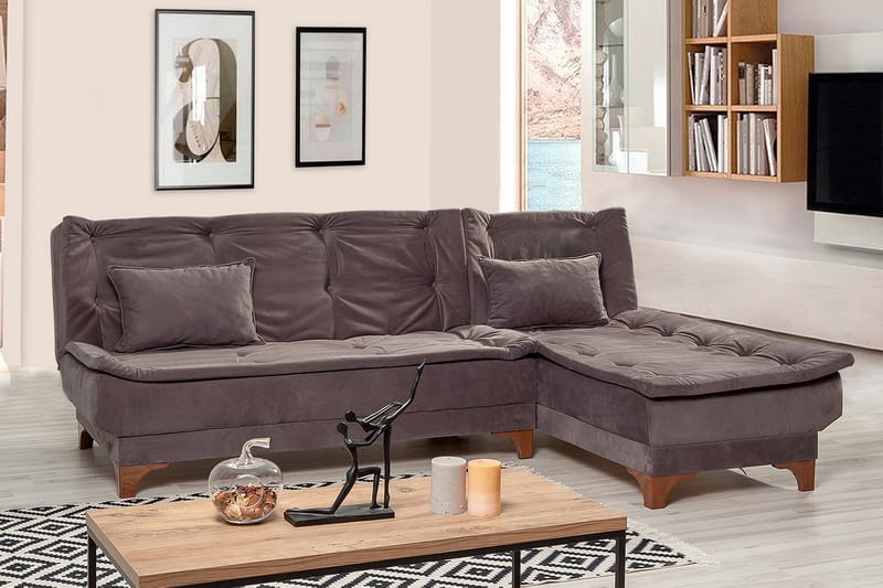 Bäddsoffa Mcmurdo med Divan Höger - Grå - Möbler - Soffa - Bäddsoffa - Bäddsoffa divan