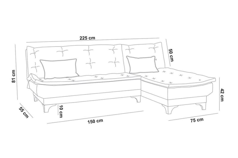 Bäddsoffa Mcmurdo med Divan Höger - Grå - Möbler - Soffa - Bäddsoffa - Bäddsoffa divan