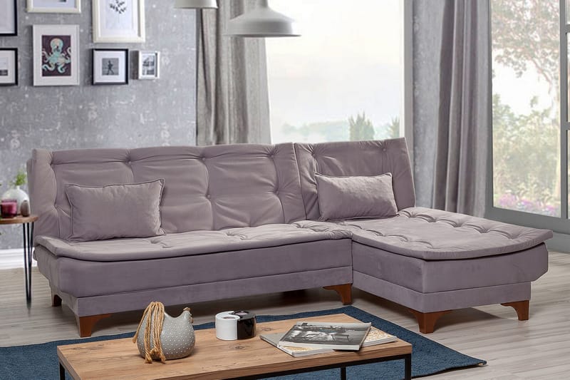 Bäddsoffa Mcmurdo med Divan Höger - Grå - Möbler - Soffa - Bäddsoffa - Bäddsoffa divan