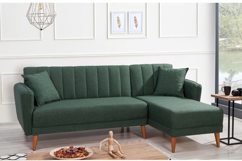 Bäddsoffa med Divan Banize Höger - Mörkgrön/Natur - Möbler - Soffa - Bäddsoffa - Bäddsoffa divan