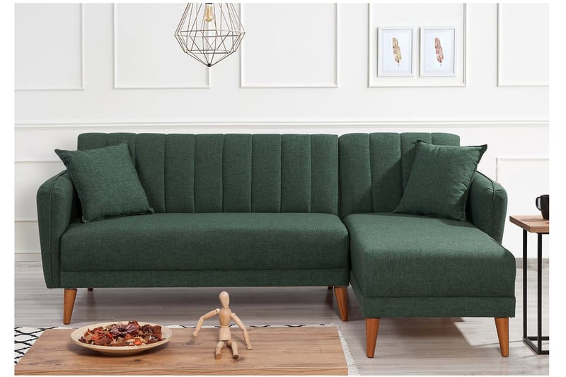 Bäddsoffa med Divan Banize Höger - Mörkgrön/Natur - Möbler - Soffa - Bäddsoffa - Bäddsoffa divan