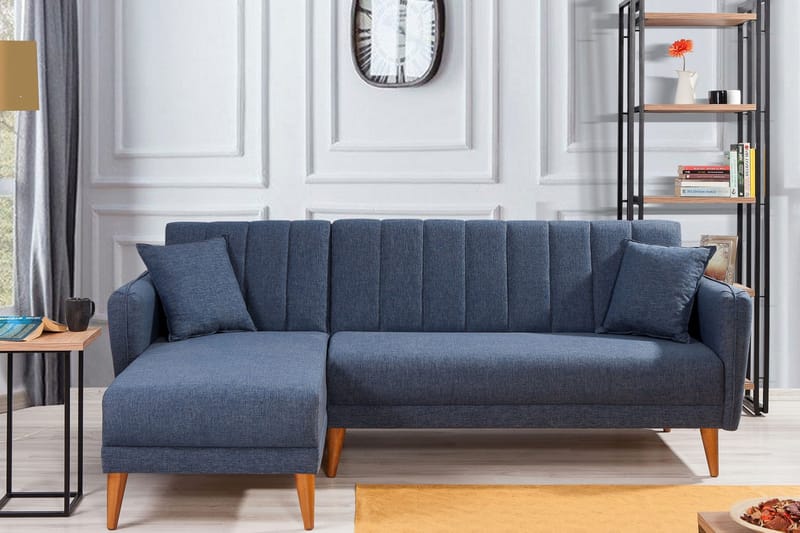 Bäddsoffa med Divan Banize Vänster - Mörkblå/Natur - Möbler - Soffa - Bäddsoffa - Bäddsoffa divan
