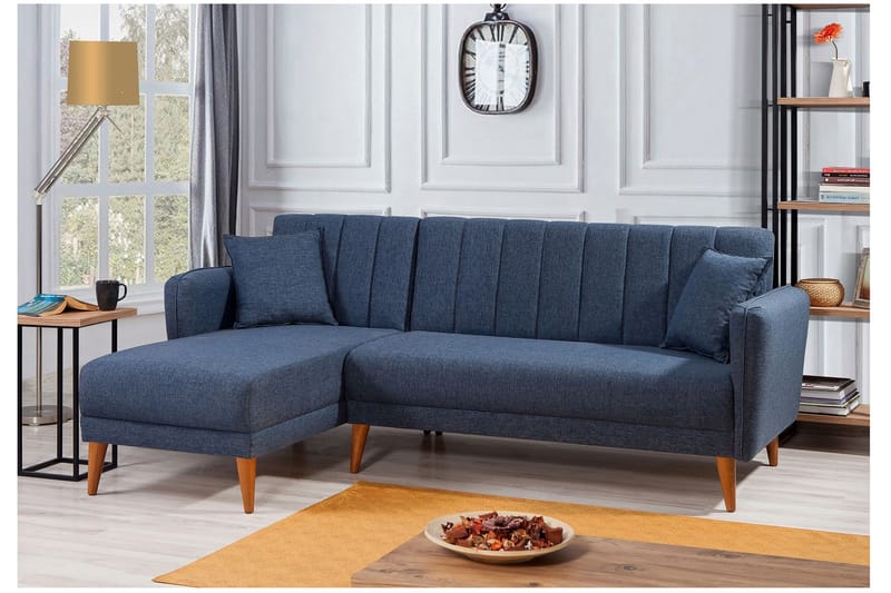 Bäddsoffa med Divan Banize Vänster - Mörkblå/Natur - Möbler - Soffa - Bäddsoffa - Bäddsoffa divan