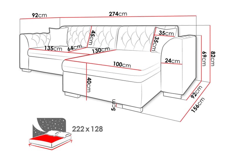 Bäddsoffa med divan - Blå - Bäddsoffa divan