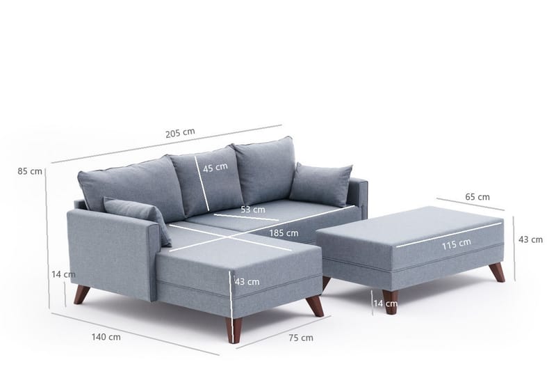 Bäddsoffa med Divan Burundi Höger - Blå/Brun - Möbler - Soffa - Bäddsoffa - Bäddsoffa divan