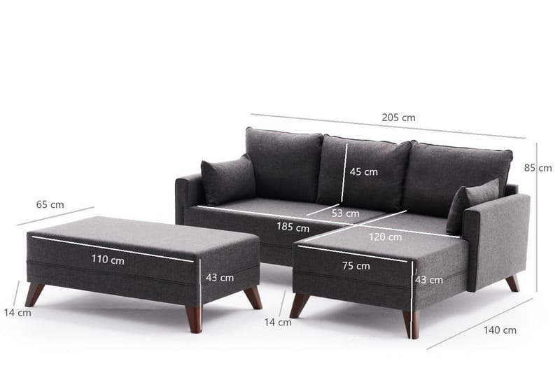 Bäddsoffa med Divan Burundi Mini Höger - Antracit/Brun - Möbler - Soffa - Bäddsoffa - Bäddsoffa divan