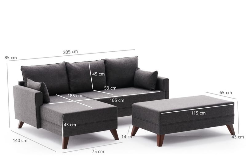 Bäddsoffa med Divan Burundi Mini Vänster - Antracit/Brun - Möbler - Soffa - Bäddsoffa - Bäddsoffa divan