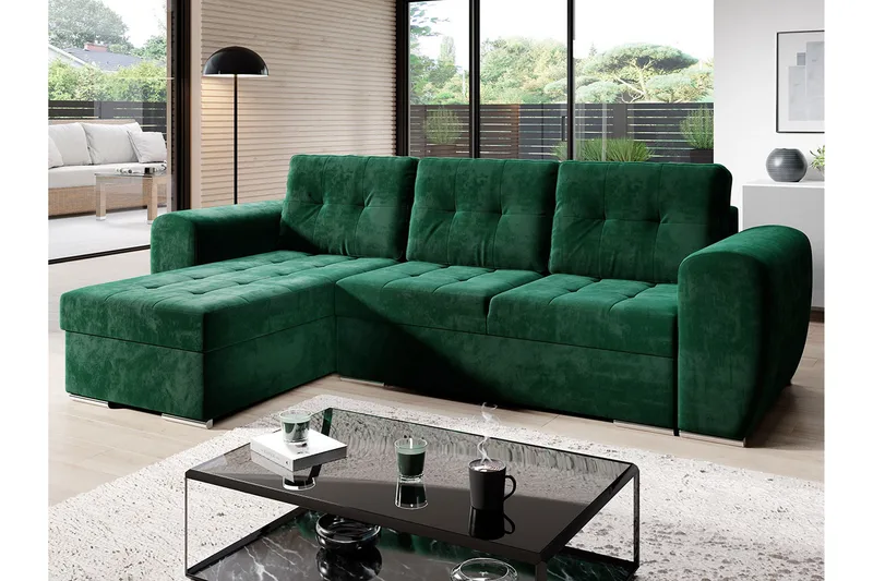 Bäddsoffa med divan - Grön - Möbler - Soffa - Bäddsoffa - Bäddsoffa divan