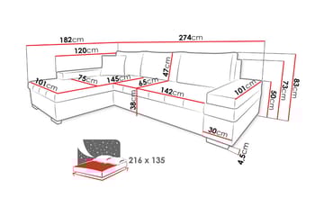 Bäddsoffa med divan - Svart - Möbler - Soffa - Bäddsoffa - Bäddsoffa divan