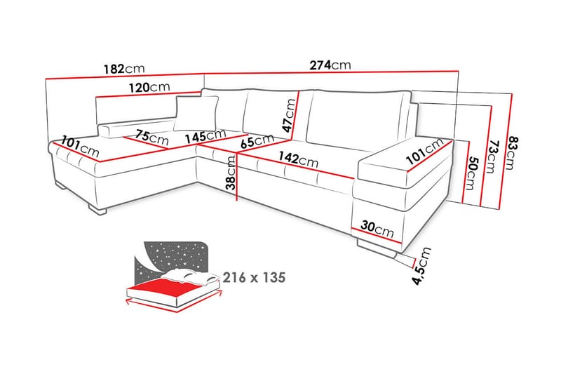 Bäddsoffa med divan - Svart - Möbler - Soffa - Bäddsoffa - Bäddsoffa divan