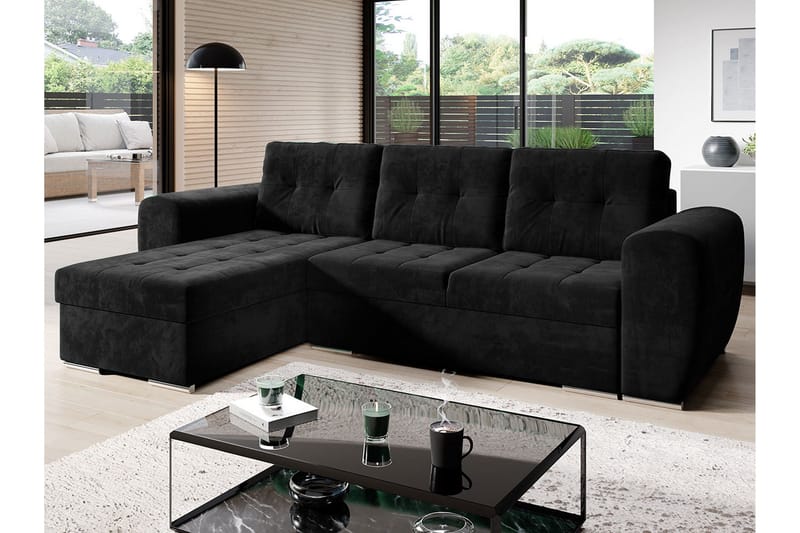 Bäddsoffa med divan - Svart - Möbler - Soffa - Bäddsoffa - Bäddsoffa divan