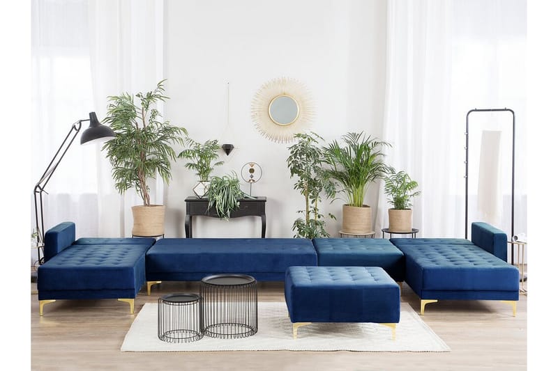 Bäddsoffa Najera med Fotpall - Blå - Möbler - Soffa - Bäddsoffa - Bäddsoffa divan
