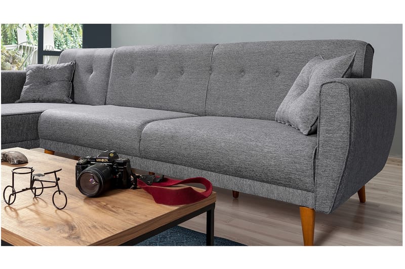 Bäddsoffa Tufford med Divan Vänster - Grå - Bäddsoffa divan