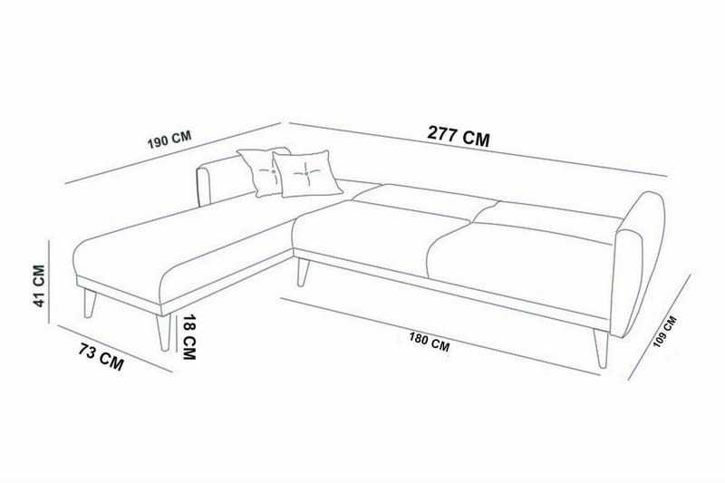 Bäddsoffa Tufford med Divan Vänster - Grå - Bäddsoffa divan