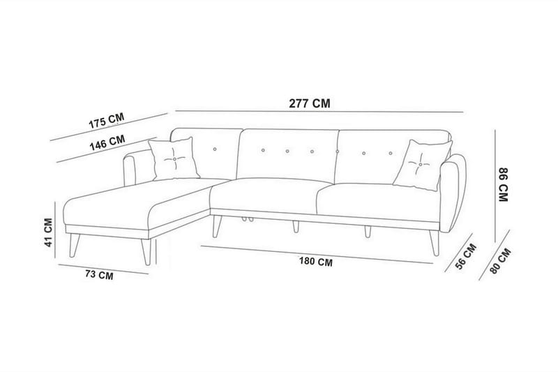 Bäddsoffa Tufford med Divan Vänster - Grå - Bäddsoffa divan