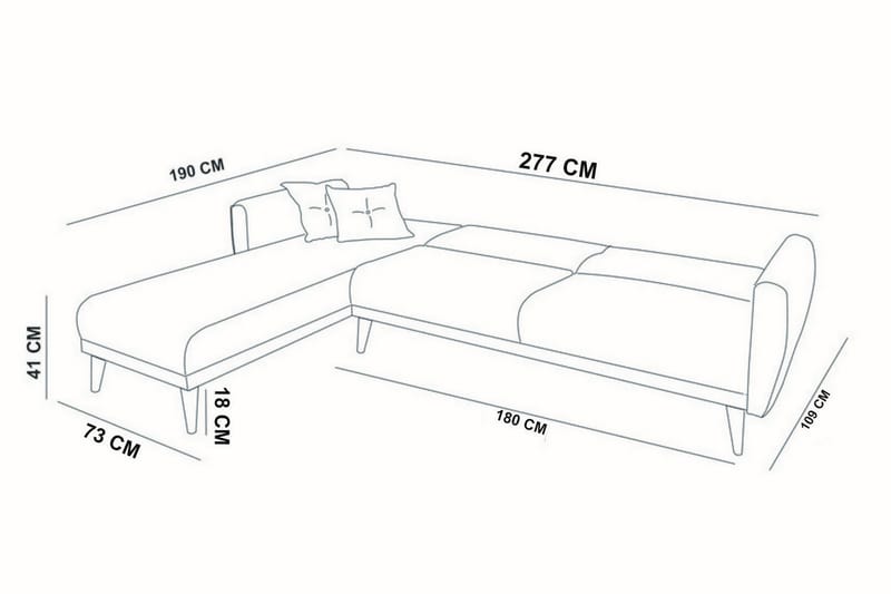 Bäddsoffa Tufford med Divan Vänster - Grå - Bäddsoffa divan