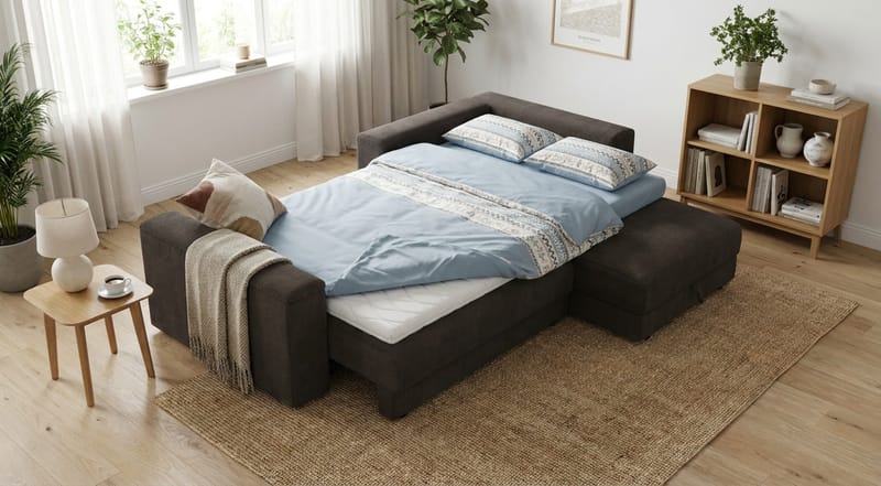 Bergen Extra djup 3-sits Bäddsoffa med Divan och Bäddmadrass i Memoryskum och Tvättbar klädsel - Mörkgrå - Möbler - Soffa - Bäddsoffa - Bäddsoffa divan