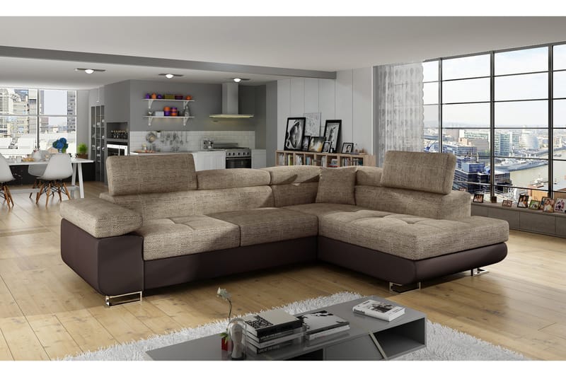 Bobis Bäddsoffa med Schäslong Höger, Beige/Brun