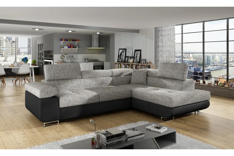 Bobis Bäddsoffa med Schäslong Höger - Grå/Svart - Möbler - Soffa - Bäddsoffa - Bäddsoffa divan