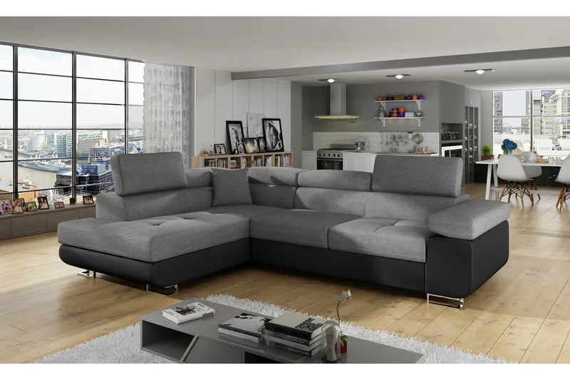 Bobis Bäddsoffa med Schäslong Vänster - Grå/Svart - Möbler - Soffa - Bäddsoffa - Bäddsoffa divan