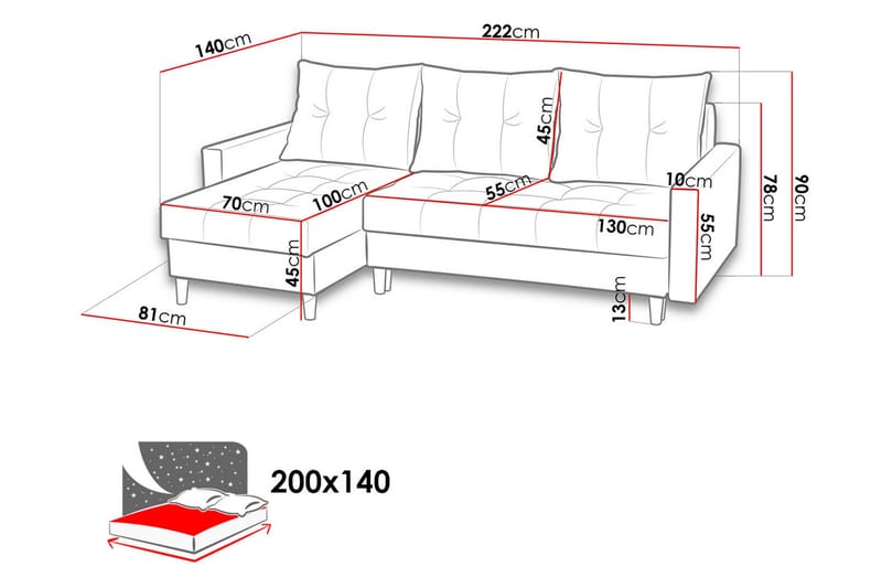 Bodo Divanbäddsoffa 222x140x90 cm - Blå - Möbler - Soffa - Bäddsoffa - Bäddsoffa divan