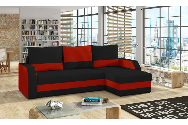 Candra Bäddsoffa med Divan, Svart/Röd
