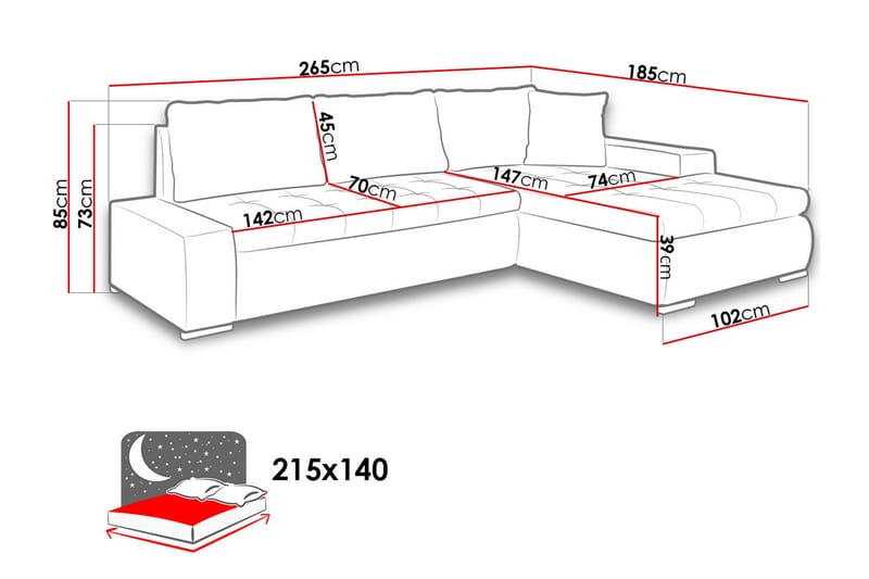 Cerys Divanbäddsoffa 265x185x85 cm Universal - Svart - Möbler - Soffa - Bäddsoffa - Bäddsoffa divan