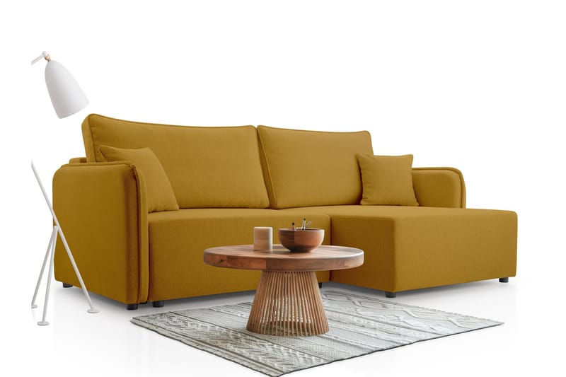 Chandru Bäddsoffa med Divan 3-sits i Plysch - Gul - Möbler - Soffa - Bäddsoffa - Bäddsoffa divan