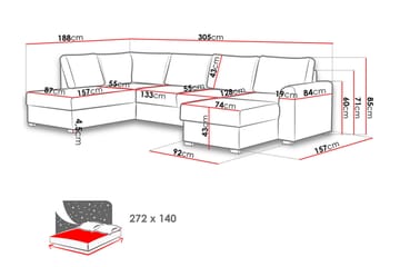 Dargina 6-sits Bäddsoffa Höger - Grå - Möbler - Soffa - Bäddsoffa - Bäddsoffa divan