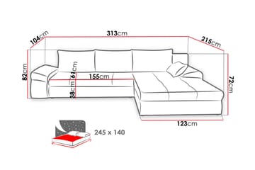 Divanbäddsoffa Barriga 313x215x82 cm - Grå - Möbler - Soffa - Bäddsoffa - Bäddsoffa divan