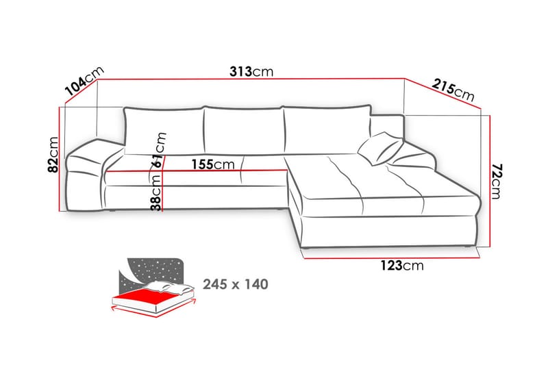 Divanbäddsoffa Barriga 313x215x82 cm - Grå - Möbler - Soffa - Bäddsoffa - Bäddsoffa divan
