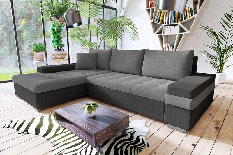 Divanbäddsoffa Consuelo 274x182x83 cm - Grå - Möbler - Soffa - Bäddsoffa - Bäddsoffa divan