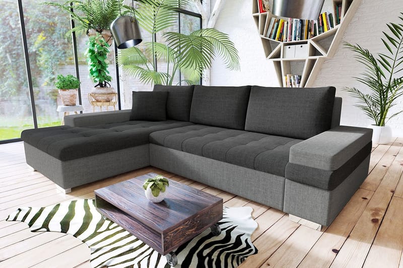 Divanbäddsoffa Consuelo 274x182x83 cm - Grå - Möbler - Soffa - Bäddsoffa - Bäddsoffa divan