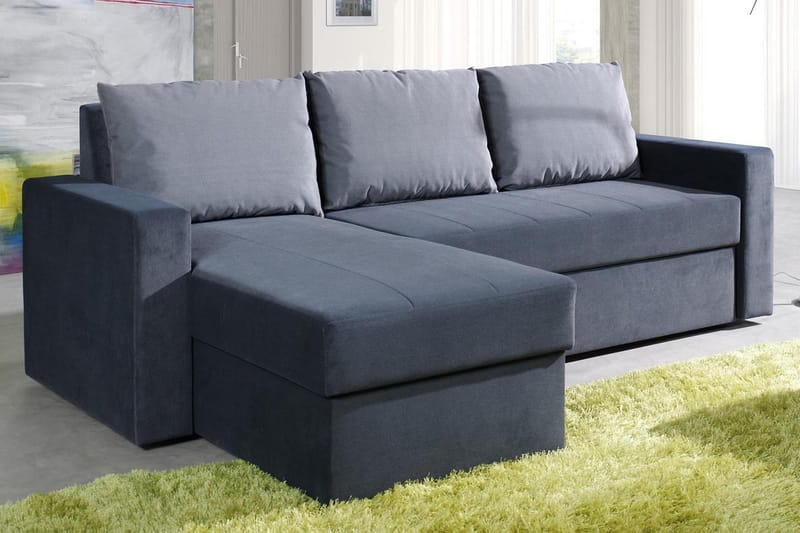 Divanbäddsoffa Domino 234x156x82 cm - Blå/Grå - Möbler - Soffa - Bäddsoffa - Bäddsoffa divan