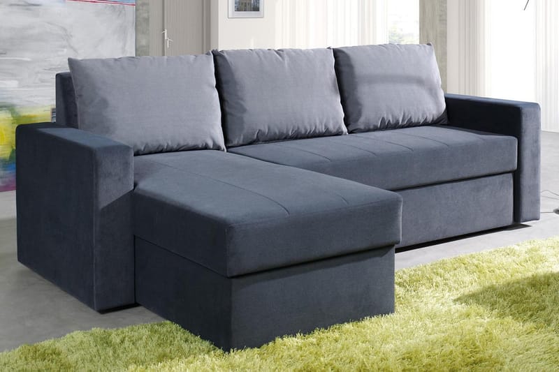 Divanbäddsoffa Domino 234x156x82 cm - Blå/Grå - Bäddsoffa divan