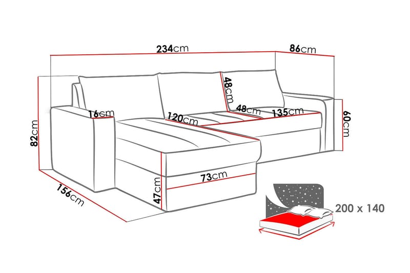 Divanbäddsoffa Domino 234x156x82 cm - Blå/Grå - Bäddsoffa divan