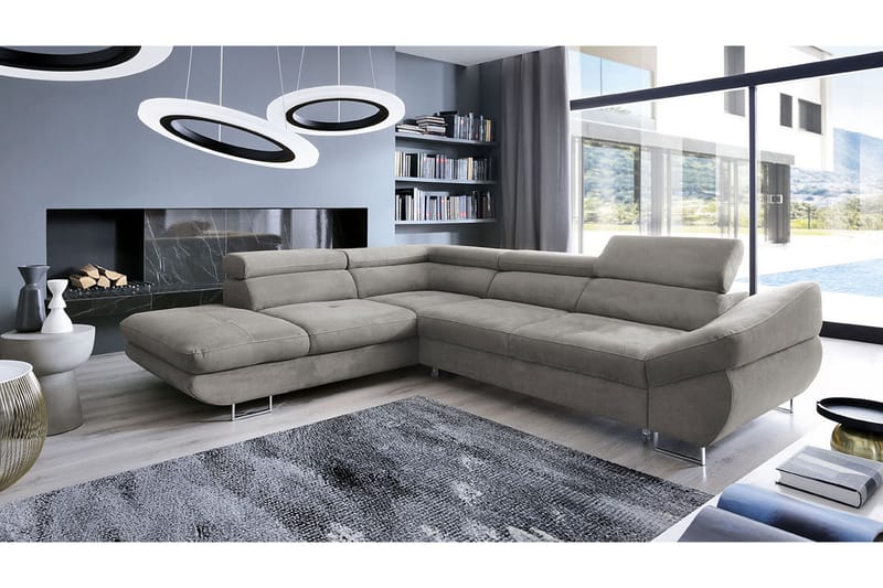 Divanbäddsoffa Fabio 280x235x88 cm - Grå - Möbler - Soffa - Sammetssoffa