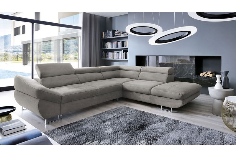 Divanbäddsoffa Fabio 280x235x88 cm - Grå - Sammetssoffa - Bäddsoffa divan