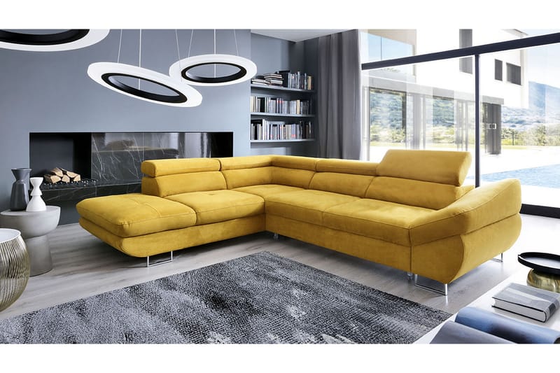 Divanbäddsoffa Fabio 280x235x88 cm - Gul - Sammetssoffa - Bäddsoffa divan