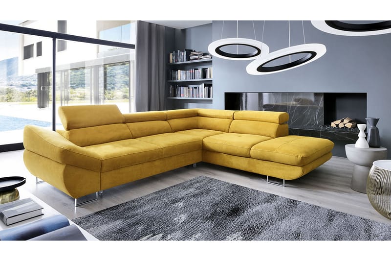 Divanbäddsoffa Fabio 280x235x88 cm - Gul - Sammetssoffa - Bäddsoffa divan