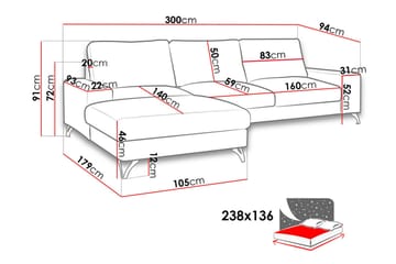 Divanbäddsoffa Flavio 300x94x91 cm - Grå - Möbler - Soffa - Bäddsoffa - Bäddsoffa divan