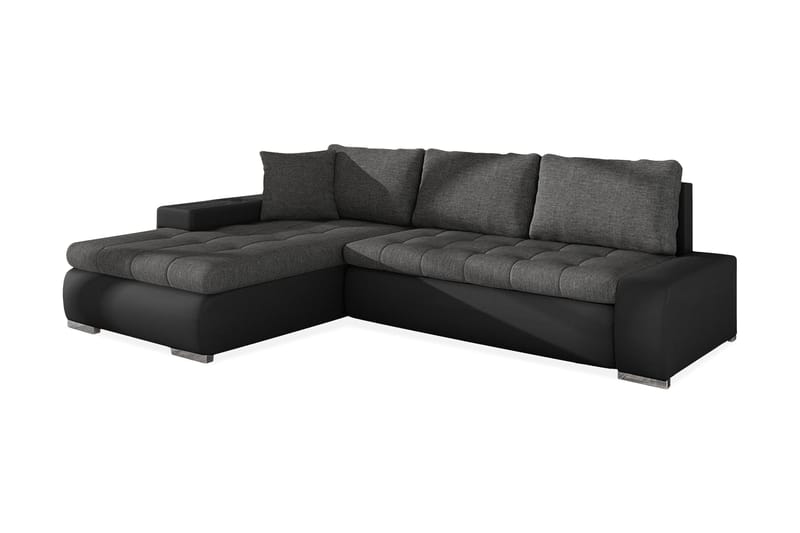 Divanbäddsoffa Ianto 265x185x85 cm - Svart - Skinnsoffa - Bäddsoffa divan